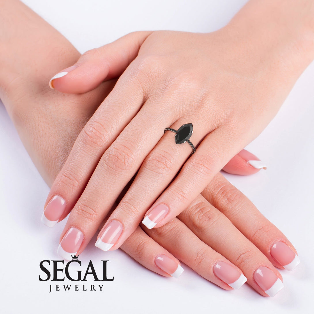 Salvador's Hidden Halo Marquise Black Diamond Engagement Ring - Journey No. 90